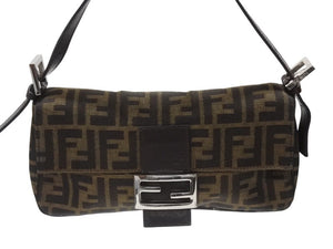 極美品 FENDI フェンディ マンマバケット ワンショルダーバッグ 26424 ズッカ柄 キャンバス レザー ブラウン シルバー金具 中古 4b005677