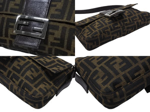 極美品 FENDI フェンディ マンマバケット ワンショルダーバッグ 26424 ズッカ柄 キャンバス レザー ブラウン シルバー金具 中古 4b005677