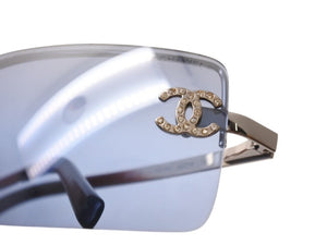 極美品 CHANEL シャネル リムレス サングラス ココマーク 4104B イタリア製 メタル ブルー サイズ62□15 120 中古 4b005680