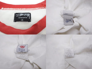 STUSSY ステューシー ラスタロゴプリント ラグラン袖 Tシャツ カットソー ホワイト レッド コットン サイズM 美品 中古 4b005683