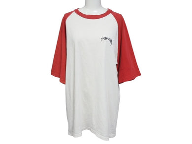 STUSSY ステューシー ラスタロゴプリント ラグラン袖 Tシャツ カットソー ホワイト レッド コットン サイズM 美品 中古 4b005683