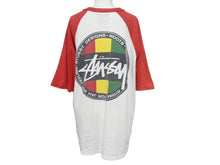 Load image into Gallery viewer, STUSSY ステューシー ラスタロゴプリント ラグラン袖 Tシャツ カットソー ホワイト レッド コットン サイズM 美品 中古 4b005683