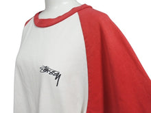 Load image into Gallery viewer, STUSSY ステューシー ラスタロゴプリント ラグラン袖 Tシャツ カットソー ホワイト レッド コットン サイズM 美品 中古 4b005683