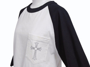 CHROME HEARTS クロムハーツ ラグラン 7部袖Tシャツ サイズS CHクロス セメタリークロス スクロールラベルロゴ 美品 中古 4b005685
