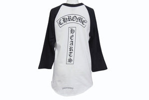 CHROME HEARTS クロムハーツ ラグラン 七分袖Tシャツ サイズS ヴァインダガー スクロールラベルロゴ ホワイト ブラック 美品 中古 4b005686