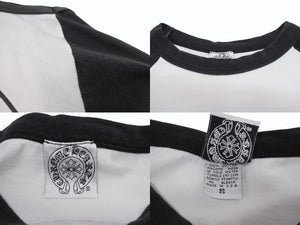CHROME HEARTS クロムハーツ ラグラン 七分袖Tシャツ サイズS ヴァインダガー スクロールラベルロゴ ホワイト ブラック 美品 中古 4b005686