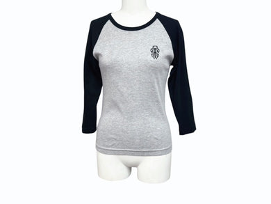 CHROME HEARTS クロムハーツ ラグラン長袖Tシャツ ONE SIZE ブラック グレー ダガー スクロールラベルロゴ アームロゴ 美品 中古 4b005687