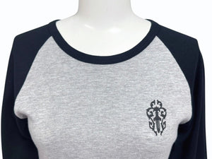 CHROME HEARTS クロムハーツ ラグラン長袖Tシャツ ONE SIZE ブラック グレー ダガー スクロールラベルロゴ アームロゴ 美品 中古 4b005687