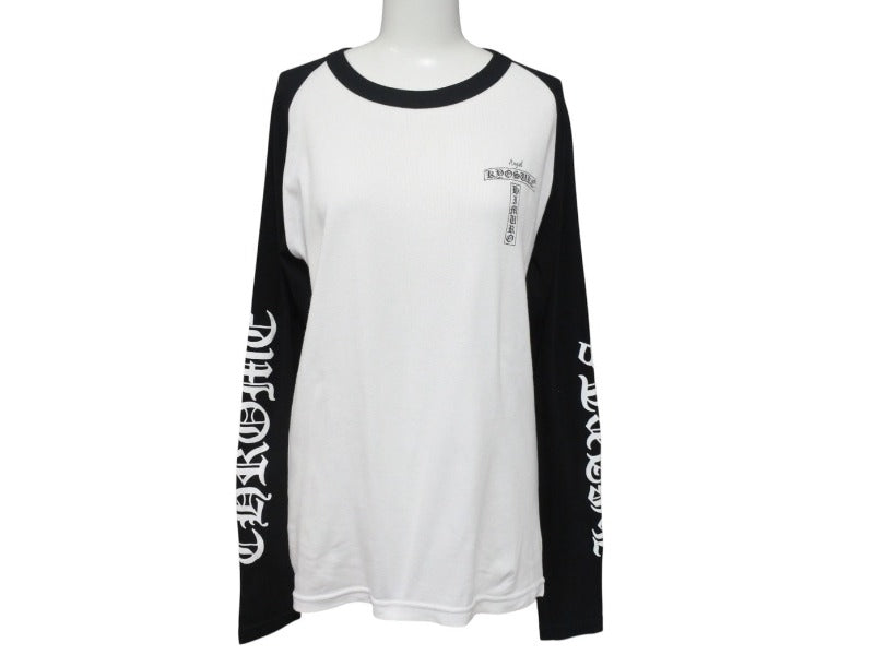 極美品 CHROME HEARTS クロムハーツ ラグラン長袖Tシャツ サイズM 氷室京介コラボ Higher Than Heaven ブラック ホワイト 中古 4b005688