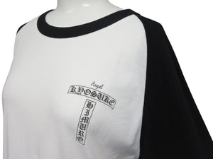 極美品 CHROME HEARTS クロムハーツ ラグラン長袖Tシャツ サイズM 氷室京介コラボ Higher Than Heaven ブラック ホワイト 中古 4b005688
