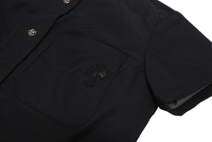 CHROME HEARTS クロムハーツ クロスパッチ付き クロスボールボタン ナイロン半袖シャツ ブラック サイズXS 美品 中古 4b005692