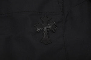 CHROME HEARTS クロムハーツ クロスパッチ付き クロスボールボタン ナイロン半袖シャツ ブラック サイズXS 美品 中古 4b005692