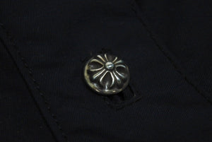 CHROME HEARTS クロムハーツ クロスパッチ付き クロスボールボタン ナイロン半袖シャツ ブラック サイズXS 美品 中古 4b005692