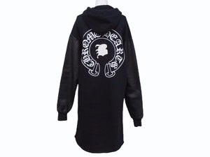 CHROME HEARTS × Bella Hadid クロムハーツ ベラハディッド イニシャルパッチロゴ ダガージップ レザー切り替えロング丈パーカー ブラック サイズXS 美品 中古 4b005693