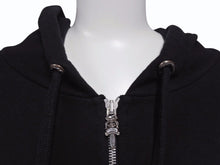 Load image into Gallery viewer, CHROME HEARTS × Bella Hadid クロムハーツ ベラハディッド イニシャルパッチロゴ ダガージップ レザー切り替えロング丈パーカー ブラック サイズXS 美品 中古 4b005693