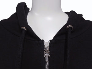 CHROME HEARTS × Bella Hadid クロムハーツ ベラハディッド イニシャルパッチロゴ ダガージップ レザー切り替えロング丈パーカー ブラック サイズXS 美品 中古 4b005693