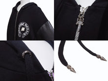 Load image into Gallery viewer, CHROME HEARTS × Bella Hadid クロムハーツ ベラハディッド イニシャルパッチロゴ ダガージップ レザー切り替えロング丈パーカー ブラック サイズXS 美品 中古 4b005693