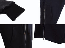 Load image into Gallery viewer, CHROME HEARTS × Bella Hadid クロムハーツ ベラハディッド イニシャルパッチロゴ ダガージップ レザー切り替えロング丈パーカー ブラック サイズXS 美品 中古 4b005693