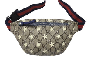 極美品 GUCCI グッチ チルドレンズ キッズライン GGスプリーム ウエストポーチ ヒップバッグ ベルトバッグ スター ベージュ 中古 4b005696