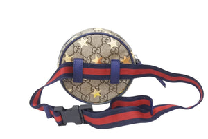 GUCCI グッチ チルドレンズ ラウンド ミニウエストポーチ 502330 GGスプリーム レザー ベージュ シルバー金具 良品 中古 4b005697 