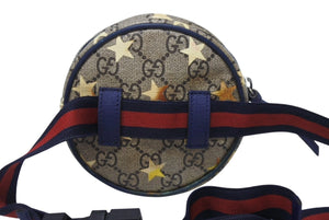 GUCCI グッチ チルドレンズ ラウンド ミニウエストポーチ 502330 GGスプリーム レザー ベージュ シルバー金具 良品 中古 4b005697 