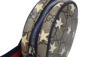 GUCCI グッチ チルドレンズ ラウンド ミニウエストポーチ 502330 GGスプリーム レザー ベージュ シルバー金具 良品 中古 4b005697 