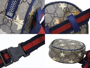 GUCCI グッチ チルドレンズ ラウンド ミニウエストポーチ 502330 GGスプリーム レザー ベージュ シルバー金具 良品 中古 4b005697 