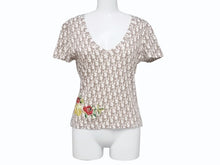 Load image into Gallery viewer, 極美品 Christian Dior クリスチャンディオール Vネック半袖Tシャツ 5E16155951 サイズ40 ガリアーノ期 トロッター 花刺繍 中古 4b005704