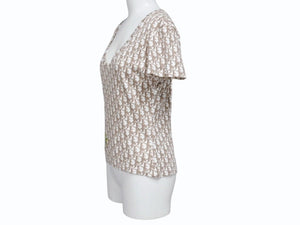 極美品 Christian Dior クリスチャンディオール Vネック半袖Tシャツ 5E16155951 サイズ40 ガリアーノ期 トロッター 花刺繍 中古 4b005704