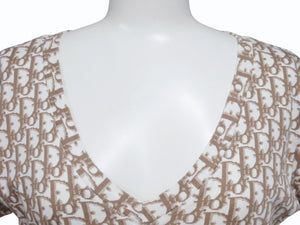 極美品 Christian Dior クリスチャンディオール Vネック半袖Tシャツ 5E16155951 サイズ40 ガリアーノ期 トロッター 花刺繍 中古 4b005704