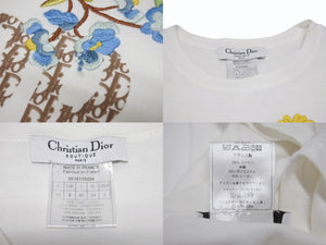 極美品 Christian Dior クリスチャンディオール 半袖Tシャツ 5E16155206 サイズ36 ホワイト ガリアーノ期 トロッター柄 花柄刺繍 中古 4b005706