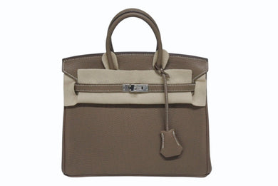 極美品 HERMES エルメス バーキン25 トゴ ハンドバッグ □M刻印 エトゥープ シルバー金具 中古 4b005708