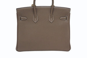 極美品 HERMES エルメス バーキン25 トゴ ハンドバッグ □M刻印 エトゥープ シルバー金具 中古 4b005708