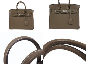 極美品 HERMES エルメス バーキン25 トゴ ハンドバッグ □M刻印 エトゥープ シルバー金具 中古 4b005708