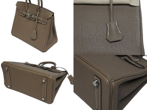 極美品 HERMES エルメス バーキン25 トゴ ハンドバッグ □M刻印 エトゥープ シルバー金具 中古 4b005708