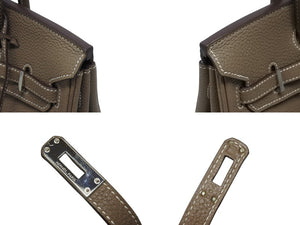 極美品 HERMES エルメス バーキン25 トゴ ハンドバッグ □M刻印 エトゥープ シルバー金具 中古 4b005708