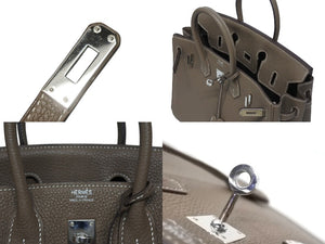 極美品 HERMES エルメス バーキン25 トゴ ハンドバッグ □M刻印 エトゥープ シルバー金具 中古 4b005708
