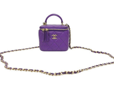 極美品 CHANEL シャネル バニティ チェーンショルダーバッグ AP2198 2WAY ランダム番台 ココマーク ラムスキン パープル 中古 4b005710