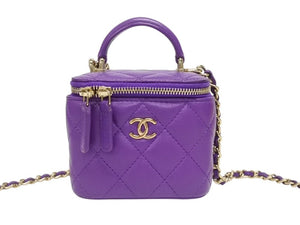 極美品 CHANEL シャネル バニティ チェーンショルダーバッグ AP2198 2WAY ランダム番台 ココマーク ラムスキン パープル 中古 4b005710