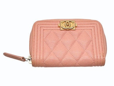 CHANEL シャネル BOY CHANEL ボーイシャネル コインケース A80602 27番台 ココマーク キャビアスキン サーモンピンク 美品 中古 4b005719