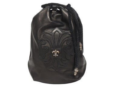 新品未使用 新型 25年 CHROME HEARTS クロムハーツ BSフレア ドローストリングス バッグ 巾着 シルバー 黒 中古 4b005722