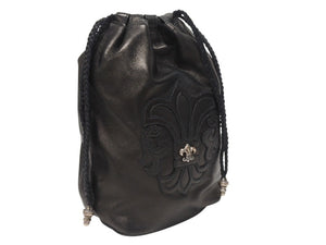 新品未使用 新型 25年 CHROME HEARTS クロムハーツ BSフレア ドローストリングス バッグ 巾着 シルバー 黒 中古 4b005722