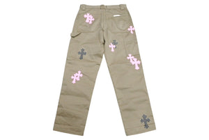極美品 CHROME HEARTS クロムハーツ カーペンター セメタリー クロスボール クロスパッチ パンツ サイズ30 ベージュ ピンク 中古 4b005728