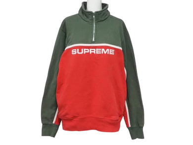 Supreme シュプリーム ハーフジップ スウェット 101837 グリーンレッド コットン サイズM 刺繍 美品 中古 4b005732 