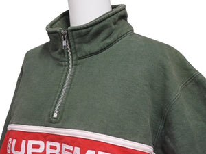 Supreme シュプリーム ハーフジップ スウェット 101837 グリーンレッド コットン サイズM 刺繍 美品 中古 4b005732 
