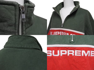 Supreme シュプリーム ハーフジップ スウェット 101837 グリーンレッド コットン サイズM 刺繍 美品 中古 4b005732 
