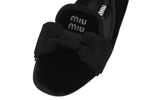 極美品 MIUMIU ミュウミュウ 24FW フラットパンプス 5S088E サイズ37 ベルベット レザーラバー ブラック ロゴプレート 中古 4b005735 