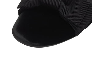 極美品 MIUMIU ミュウミュウ 24FW フラットパンプス 5S088E サイズ37 ベルベット レザーラバー ブラック ロゴプレート 中古 4b005735 