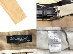 HOMME girls オムガールズ ベルテッドビッグツイルパンツ 4210600316 コットン 牛革 ベージュ サイズ36 美品 中古 4b005748