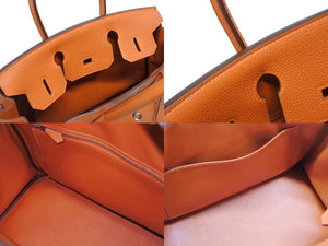極美品 HERMES エルメス バーキン30 ハンドバッグ トリヨンクレマンス オレンジポピー シルバー金具 T刻印 中古 4b005755